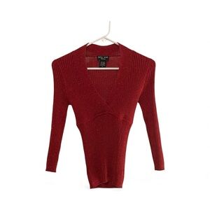 DFA New York Petite Red Metallic Lurex Wrap Knit Sweater Top PS